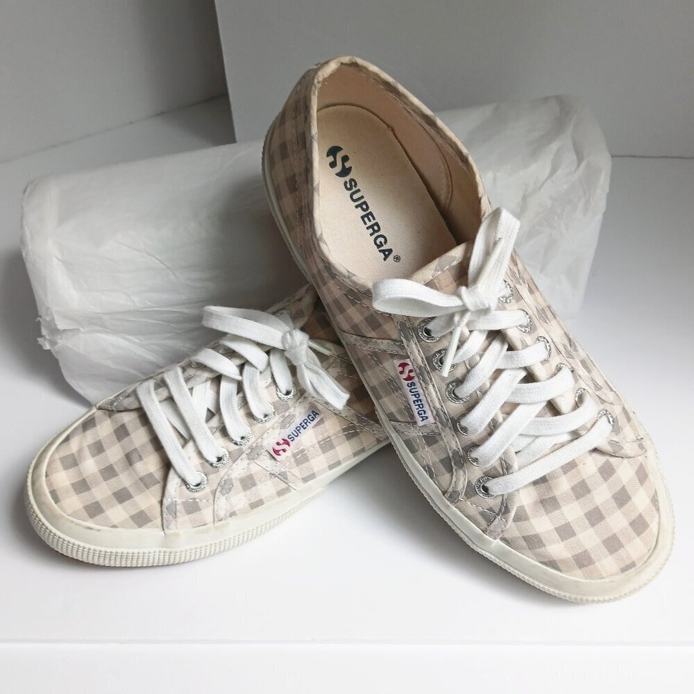 Superga  2750 Grey & White Gingham Check Sneakers  S00CV40  *Super Cute!  Sz 8.5